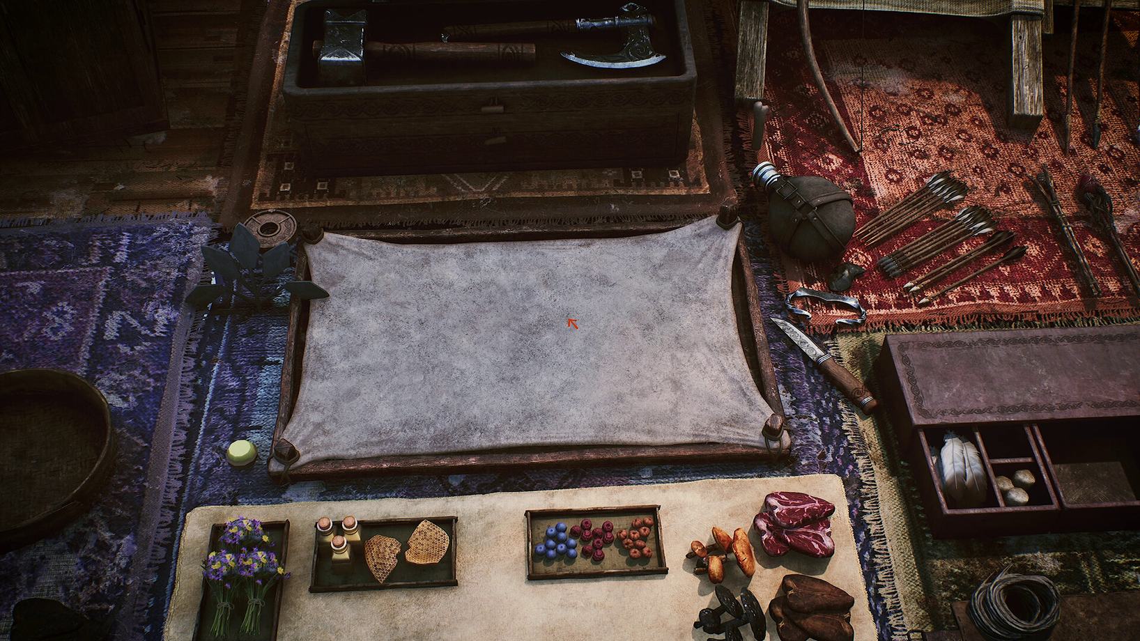 Anna's backpack open on the crafting mat with materials laid out