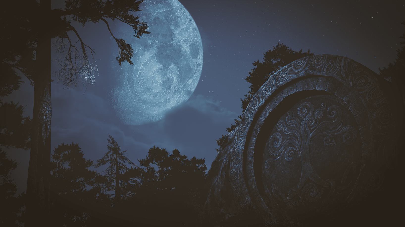 A moonlit forest in Among the Trolls