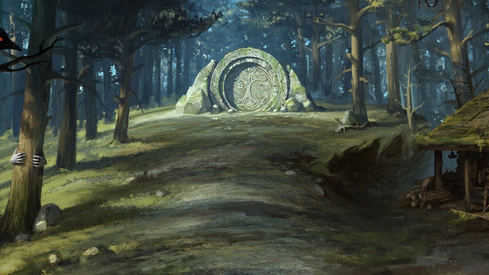 Wide official landscape of forest, islands and water in Among the Trolls